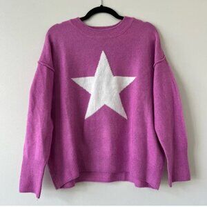 Vince Camuto Star Fuchsia Purple Pink Boxy Crewneck Sweater XS